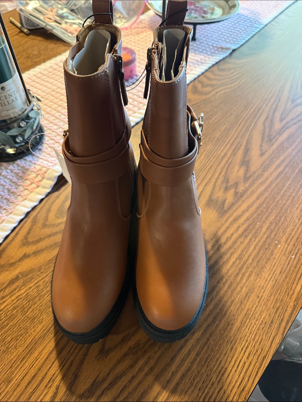 Women's Brown Ankle Boots with Buckle Strap